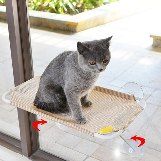 All Around 360° Sunbath and Lower Support Safety Iron Cat Window Perch, Cat Hammock Window Seat for Any Cats (M, Gold)