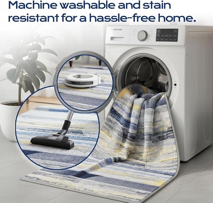 Muddy Mat짰 Horizon 2ft x 7ft Washable Area Rugs for Living Room, Bedroom & Dining Room ??Modern Soft Low Pile Non Slip Carpet ??Pet Friendly Waterproof Foldable Rugs for Home