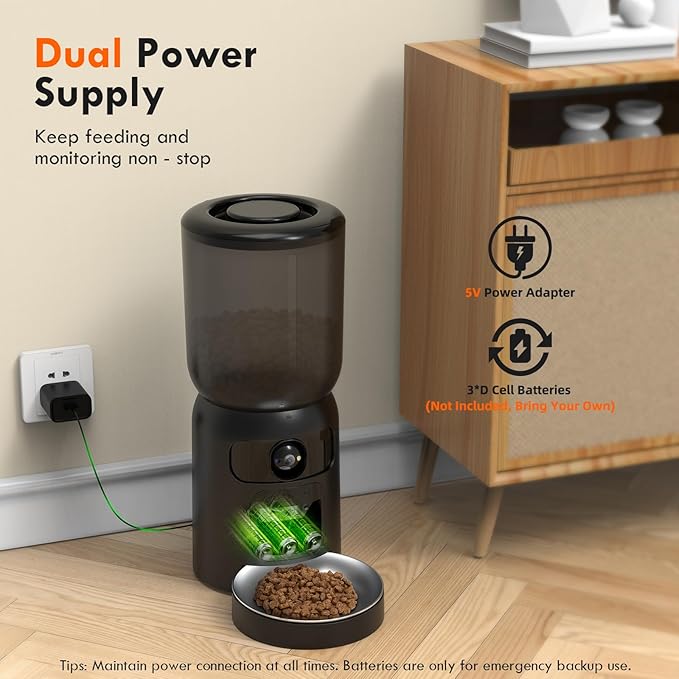 Automatic Cat Feeder with Dual Camera, 5G WiFi App Control: 5L Automatic Dog Food Storage Container with 2K HD Video and Laser Pet Toy, Dual Power Timed Smart Pet Food Dispenser for Cats&Dogs