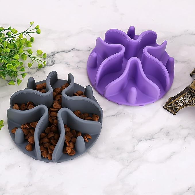 Silicone Slow Feeder for Dog Cat Puppy Pet with Strong Suction Cups for Dog Bowls (Medium, Gray)