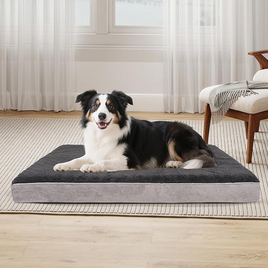 Dog Beds Waterproof Medium/Large Sized XL Foam Pet Beds Removable Washable Cover Dog Sofa Egg Crate Foam Support with Zipper Bottom Bolster Deluxe Plush Mat (Grey+38.2x27.5x3.5in)