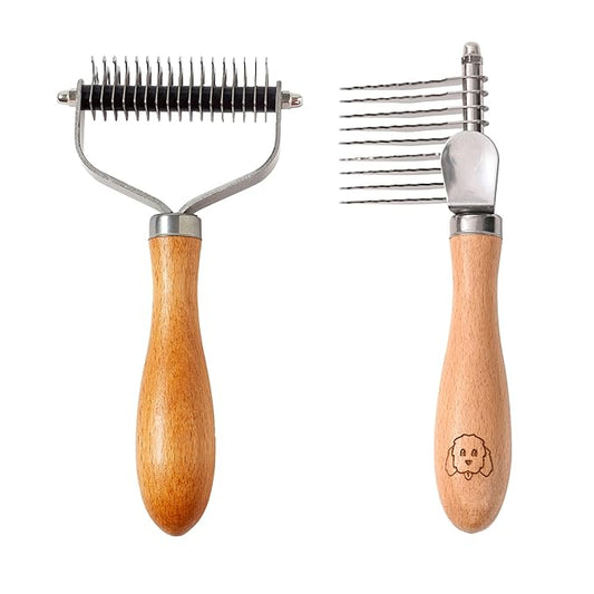 We Love Doodles Pet Dematting Comb and Pet Dematting Brush & Rake (Bundle) - Deshedding Undercoat Rake and Detangler Brush For Dogs, Comb Tool For Grooming, for Detangling Thinning and Shedding
