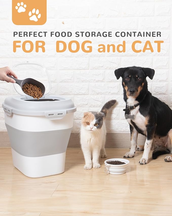30-35 Lbs Dog Food Storage Container Collapsible Dog Food Container with Airtight Lids, Wheels, Scoop and 2pcs Food Storage Containers, Large Pet food storage for Dog, Cat