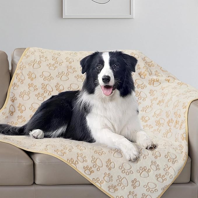 Stuffed Beige Premium Soft Dog Blankets for Large Dogs, Calming Indoor Cat Blanket Washable for Bed Couch Protection, Dog Essentials 42 * 65 inches