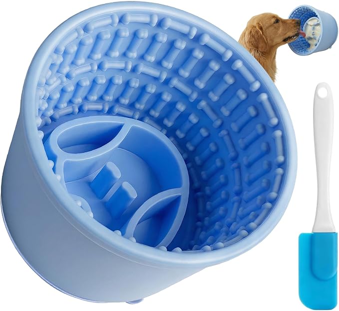 Large Silicone Dog Bowls,Non-Slip Dog Licking Treat Dispenser,Anxiety Relief Slow Feeder Treat Dispenser, Slow Feeder Bowls for Small Medium Large Breed Dogs,BPA Free Silicone(blue-4cup).