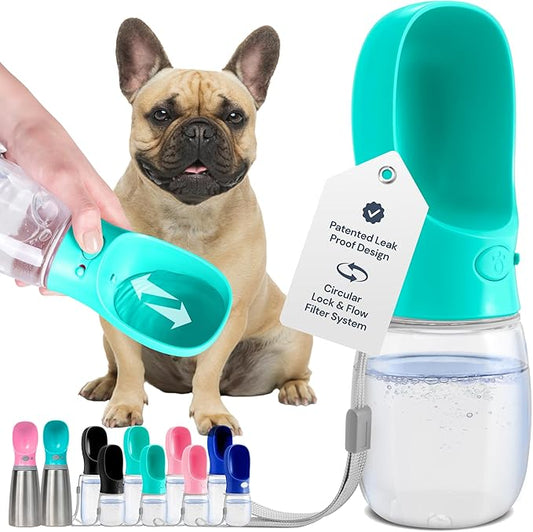 MalsiPree Dog Water Bottle Dispenser - 12 oz Blue - Leak-Proof Lock & One-Hand Operation - Dog Water Bowl Dispenser - Pet Travel Bottle with Built-in Bowl