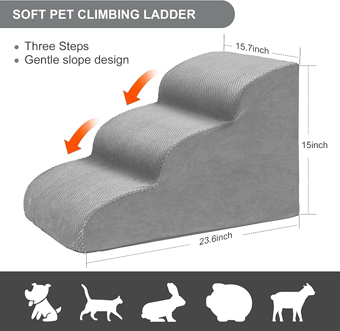 Dog Stairs for Small Dogs, 3 Tiers High Density Foam Dog Ramp, Extra Wide Non-Slip Pet Steps for High Beds Or Couch, Soft Foam Doggie Ladder for Dogs Injured, Older Pets, Small Cats