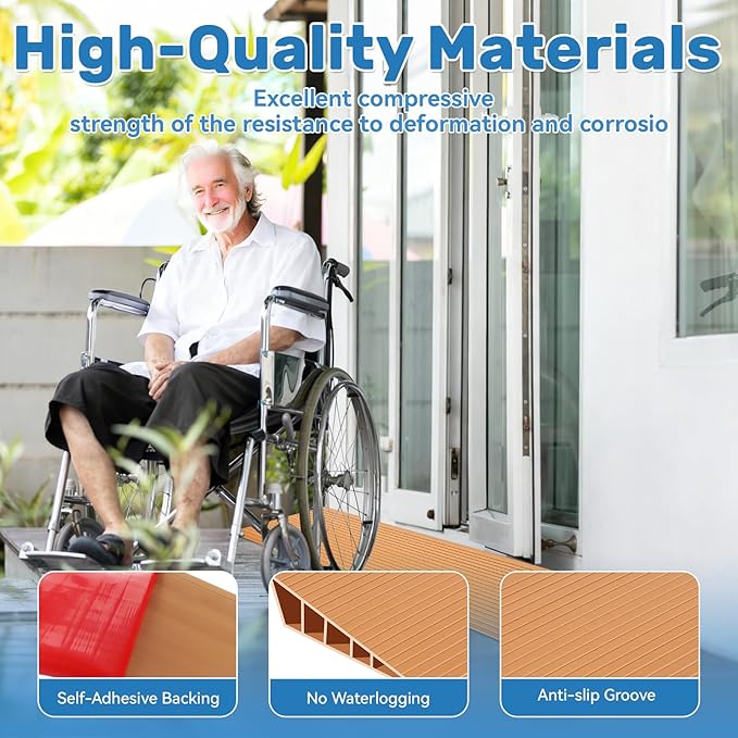 0.6" Rise Threshold Ramps for Doorways 40'' L Floor Transition Strip Self-Adhesive 3/5" Rise Ramps for Wheelchairs for Home, Rubber Door-Threshold for Home Steps (Brown)