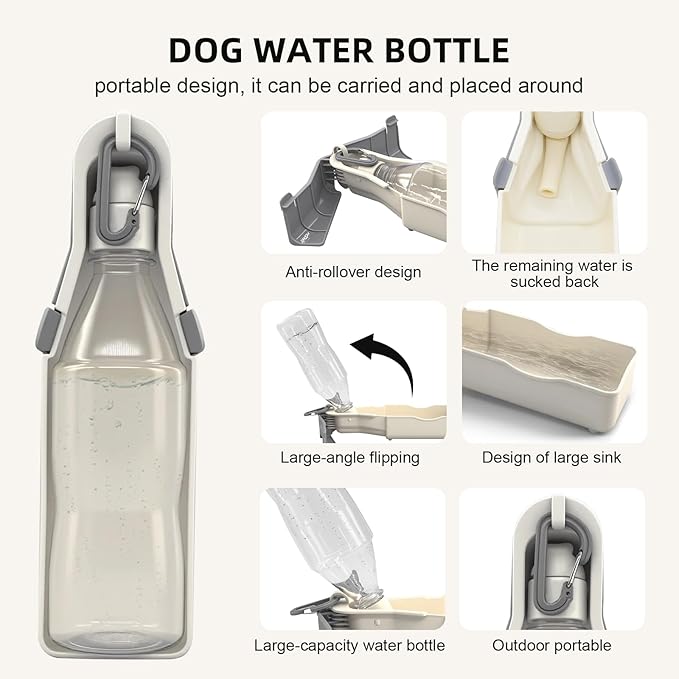 Portable Dog Water Bottle,Dog Water Bottle, 17Oz Travel Dogs Water Bottles,Travel Accessories for Dogs, Walking, Hiking and Outdoor Activities(Off-White,17Oz)