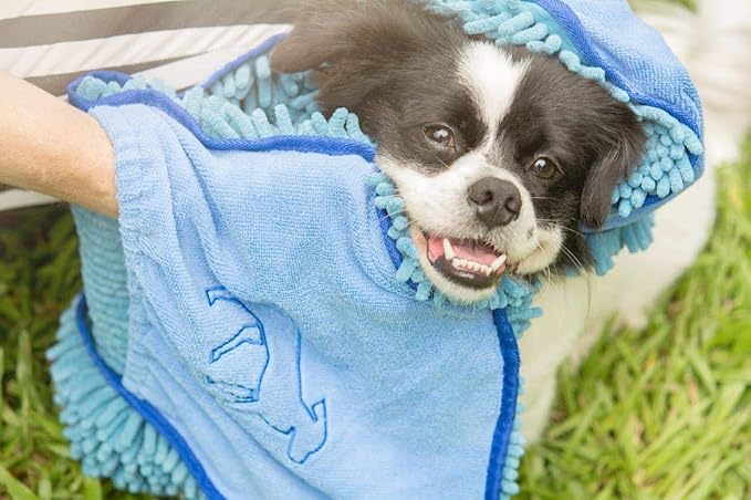 Tuff Pupper Quick Dry Towel for Dogs | Ultra Absorbent Microfiber Shammy | Extra Large 35x15 Size for All Breeds | Comfortable Hand Pockets | Indoor Outdoor Use | Durable Material | Machine Washable