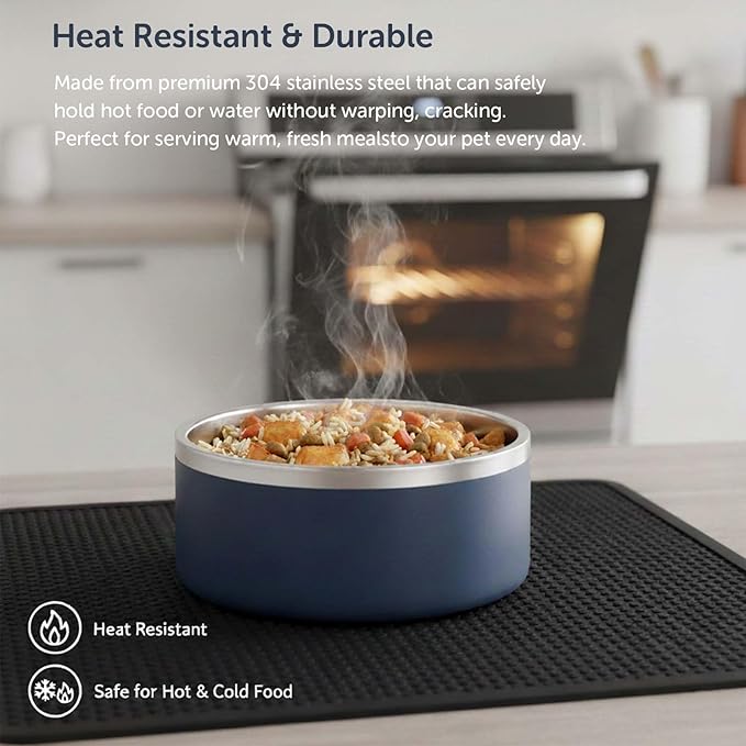 Dog Bowls, Stainless Steel Dog Food and Water Bowl for Small to Large Breed, Anti-Slip, Dishwasher Safer, Rust-Resistant, Easy to Clean, Weighted Durable Metal Bowl (Navy, 64 oz)