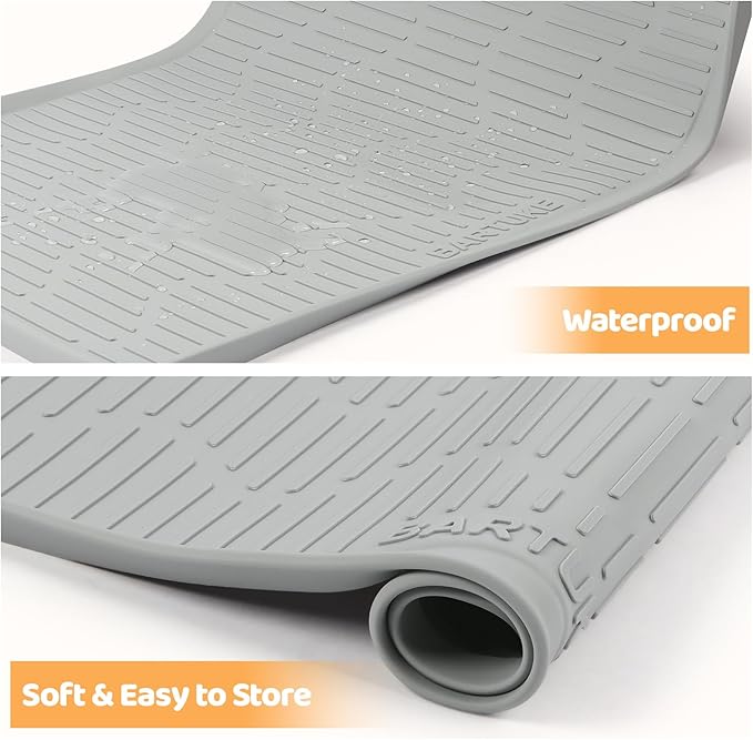 Silicone Cat & Dog Food Mat, 40"x 28" Extra Large Pet Feeding Mat for Cats and Dogs Bowl, Pet Placemat for Food and Water with Raised Edge, Waterproof, Leakproof (Grey)