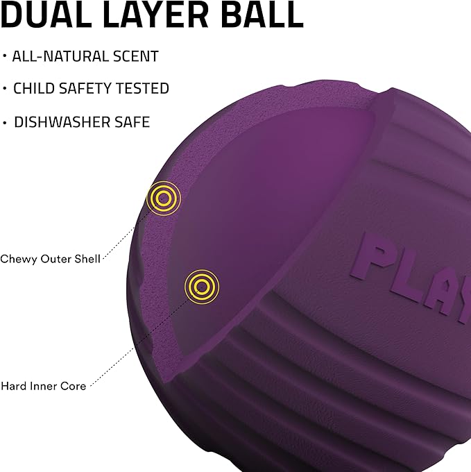 Playology Dog Toys | Dual Layer Ball Durable Chew Toy for Aggressive Chewers | Medium Bacon Scented Toy - Easy to Clean and Made from Non Toxic Materials