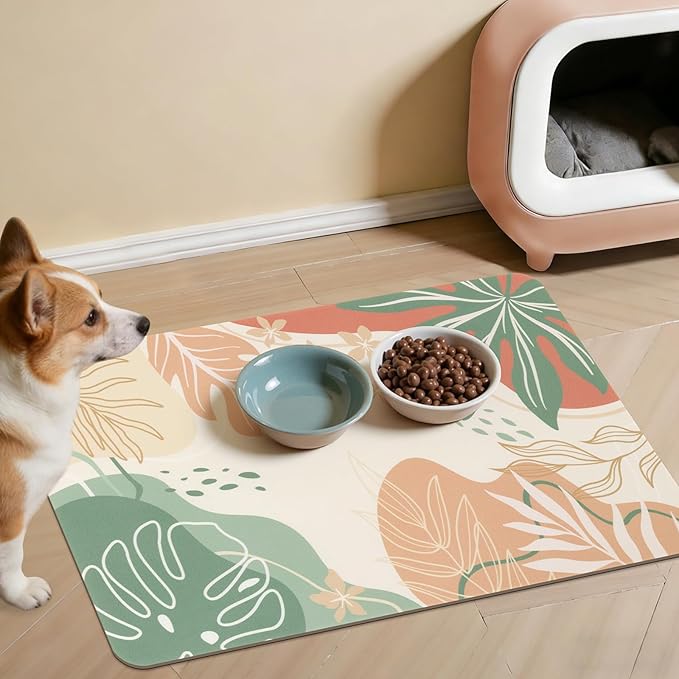 Topotdor Boho Dog Food Mat for Floors, Absorbent Quick-Dry Cat Pet Feeding Mat, Non-Slip Dog Bowl Mat for Food and Water, Pet Placemat for Dogs, Cats, Puppy Accessories, 12"x20", Red