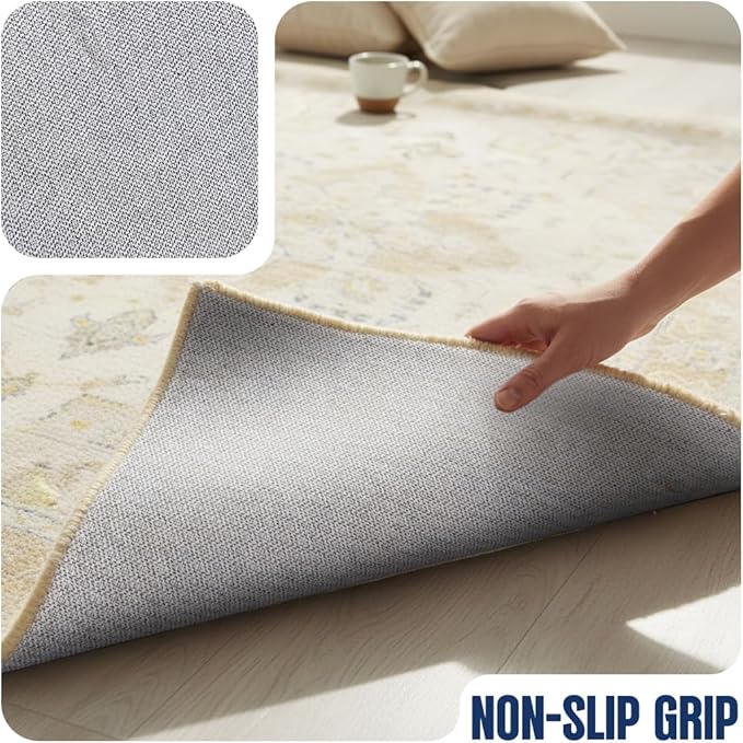 Muddy Mat짰 Champagne 2ft x 10ft Washable Area Rugs for Living Room, Bedroom & Dining Room ??Modern Soft Low Pile Non Slip Carpet ??Pet Friendly Waterproof Foldable Rugs for Home