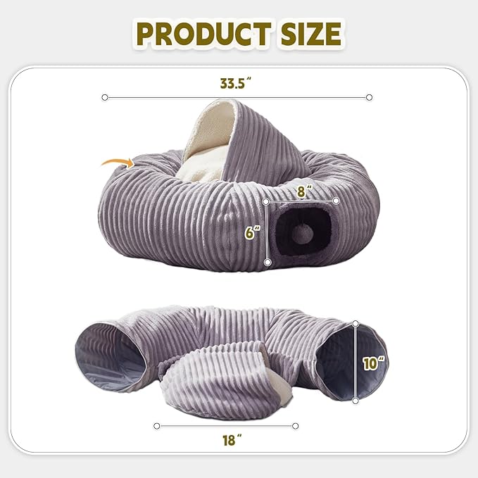 Cat Tunnel Bed for Indoor Cats,Cat Donut Tunnel Toy with Washable Circle Cushion,Blackout Tent, Multifunctional Playground Toys Hideplace for Kitty, Puppy, Rabbit,Ferret