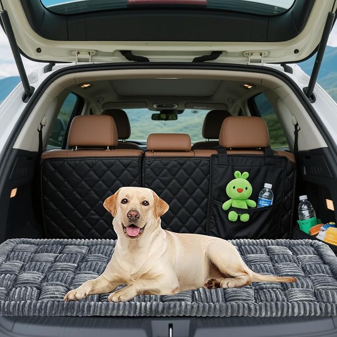 Dog Car Bed Mat for Backseat Extender, Non-Slip Grey Flannel Pet Travel Blanket with Soft PP Cotton, Car Seat Protector for Dogs in SUVs, Sedans & Trucks (51"x23.6")