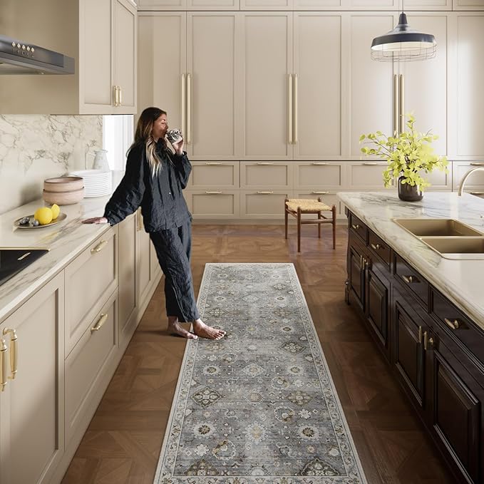 Washable Runners for Hallways Kitchen Rugs: 2'x10' Runner Rug Stain Resistant Non Slip Low Pile Soft Carpet Runners for Hallways Indoor Entryway Kitchen Laundry Room Bedroom Bathroom Farmhouse