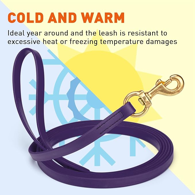 Viper Biothane K9 Working Dog Leash Waterproof Lead for Tracking Training Schutzhund Odor-Proof Long Line with Solid Brass Snap for Puppy Medium and Large Dogs, 15ft Violet Purple