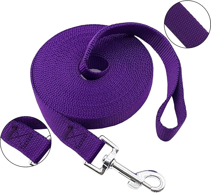 Nylon Training Dog Leash for Small Medium Large Dogs, 15ft 20ft 30ft 50ft Long Leash Dog/Puppy Lead for Obedience Recall Training, Camping (20ft, Purple)
