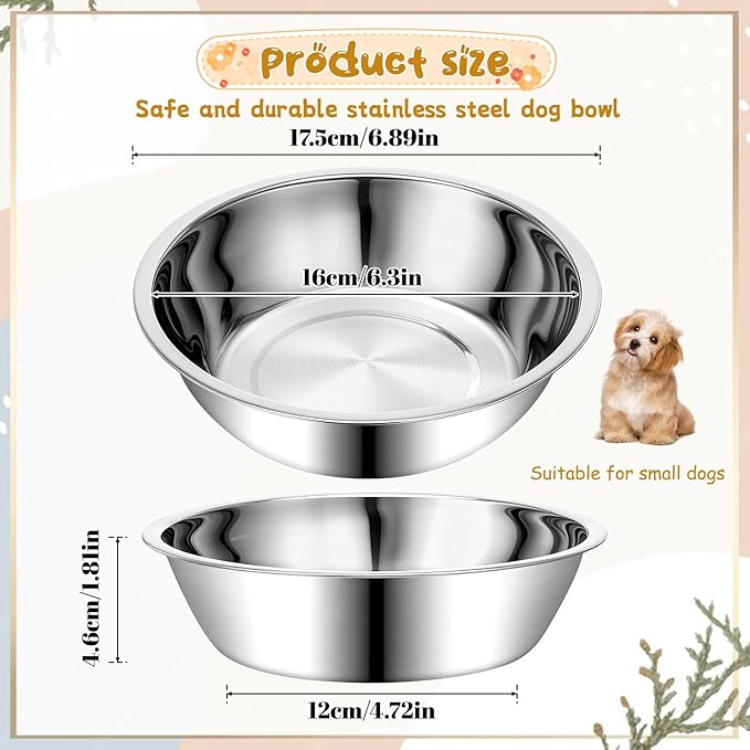 6 Pcs Stainless Steel Dog Bowls, 6.9 Inch Thickened Metal Basic Dog Bowl 27 Oz Replacement Food Water Bowl Set for Small Medium Large Dogs Dishwasher Safe