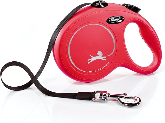 FLEXI New Classic Tape Retractable Dog Leash for Large Dogs Upto 110 lbs. – 16 ft., Red | Tangle Free Pet Walking Leash with One-Handed Brake, Pause, Lock|German Quality Product
