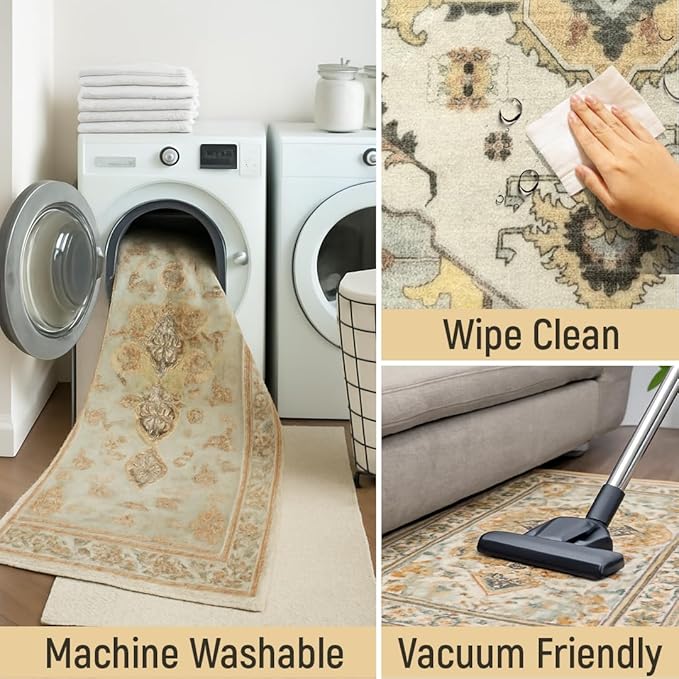 Muddy Mat짰 Floral Multicolor 3x5 Boho Area Rug ??Washable Area Rugs for Living Room, Bedroom & Dining Room ??Modern Soft Low Pile Non Slip Carpet ??Pet Friendly Waterproof Foldable Rugs for Home