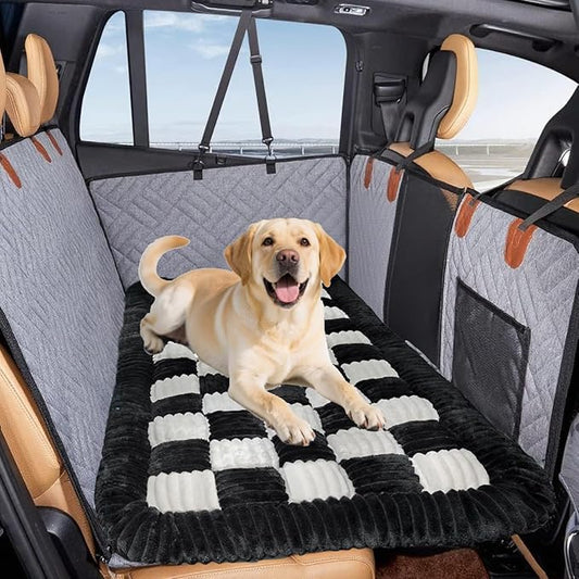 Dog Car Bed Mat for Backseat Extender, Non-Slip Black Flannel Pet Travel Blanket with Thick PP Cotton, Back Seat Protector for Dogs in SUVs, Trucks & Sedans (51"x23.6")