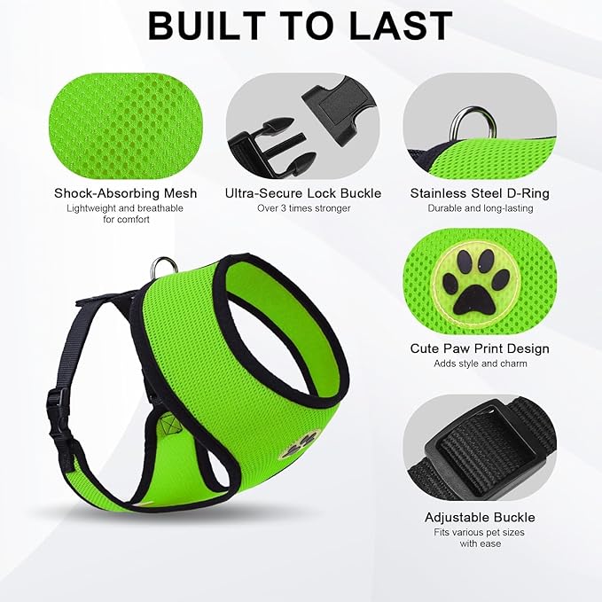 BINGPET No Pull Dog Harness,Soft Mesh Breathable All Weather Vest Harness,Safety Protection Design Durable Adjustable Step-in Easy Walk Dog Harness for Small Medium Large Dogs(Green,XS)