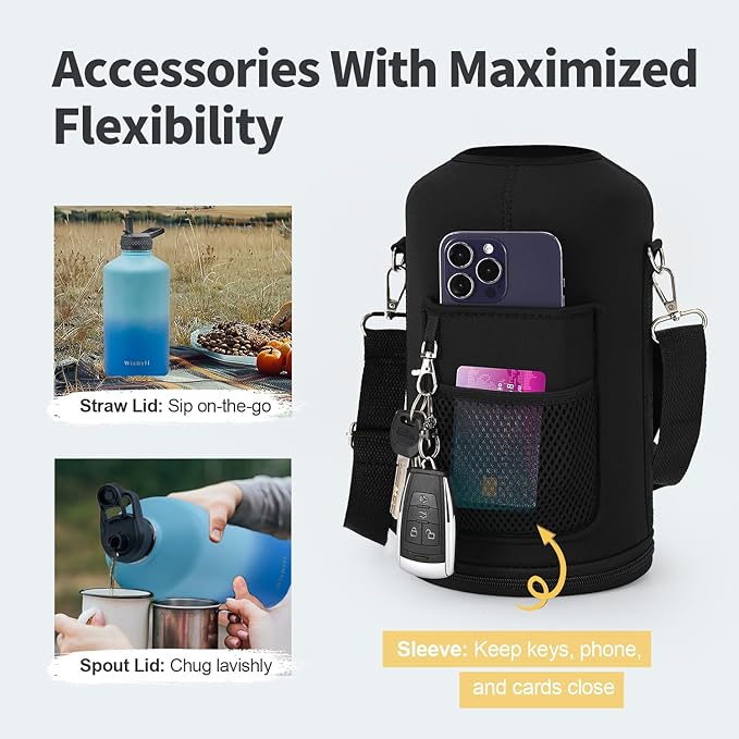 One Gallon Water Bottle Insulated, Triple Wall Vacuum Cold for 48 Hrs & Leak-proof & Non-BPA, 128oz Large Sports Stainless Steel Water Jug with Paracord Handle Straw Spout Lids & DIY Stickers