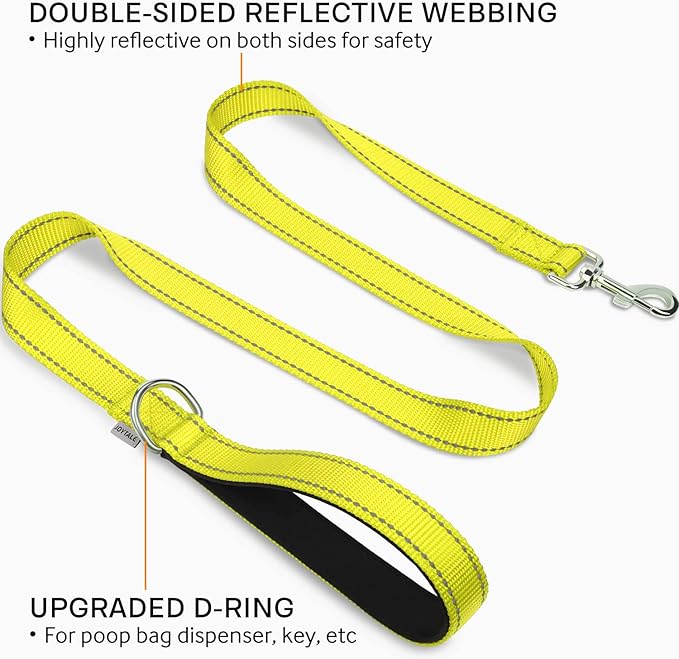 Joytale Dog Leash Heavy Duty for Small Medium Dogs, 5 FT Reflective Nylon Pet Walking Lead with Soft Padded Handle, Durable & Tangle Free for Training, Running & Safety Control, Yellow