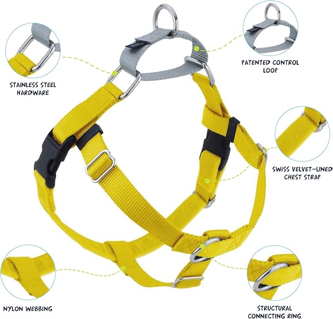 2 Hounds Design Freedom No Pull Dog Harness, Adjustable Harness and Leash Set, Easy Walking & Comfortable Control, Fits Small, Medium & Large Dogs, Solid Colors, Made in USA, 1" XXL, Yellow