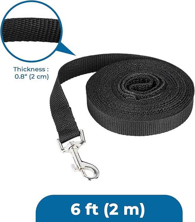 SunGrow Pet Training Leash, Heavy-Duty Polypropylene Walking Leash, 360-degree Swivel Hook, Dog/Puppy Obedience, Recall, Agility Lead, Leisure & Adventure Walking, Black, 6 feet x 0.8 inches