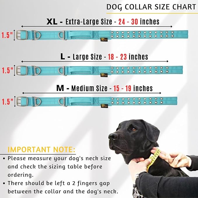 ADITYNA Heavy Duty Dog Collar for Medium Dogs - Reflective Blue Collar with Handle for Training, and Walking - Wide, Thick, Tactical, Soft Neoprene Padded