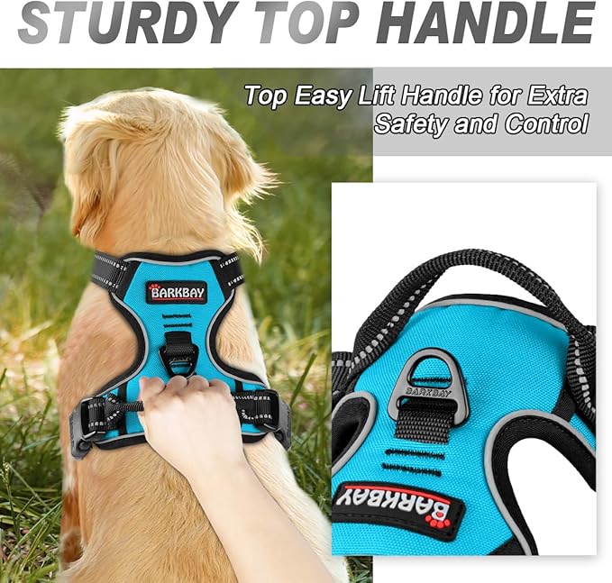 BARKBAY No Pull Dog Harness Front Clip Heavy Duty Reflective Easy Control Handle for Large Dog Walking(Blue,XL)
