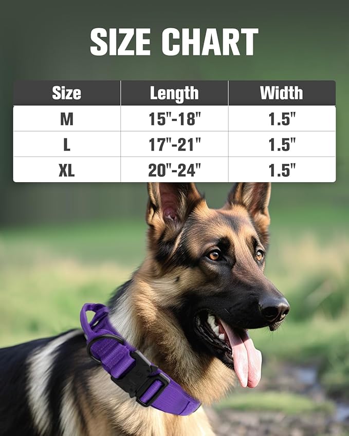 Joytale Tactical Dog Collar with Handle, Adjustable Heavy Duty Military Collar with 2 Patches for Training, Suitable for Large Dogs, Purple, L