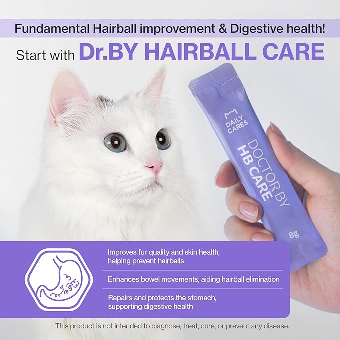 Doctor By HB Care Cat Hairball Supplement-Hairball Treatment for Cats Furball Control Relief Remedy & Digestive Support with Omega-3, Chitosan lickable Formula Individuallly Packaged (1Pack, 30 Count)