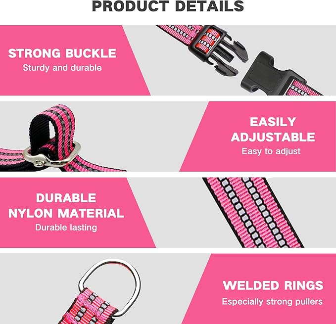 Hikiko Martingale Dog Collars Reflective Nylon Dog Collar with Quick Release Buckle Adjustable Training No Slip Dog Collar (Small, Hot Pink)
