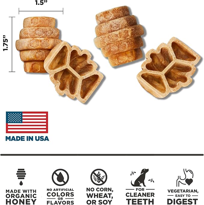 Dental Treats for Dogs - Healthy, Non-GMO Project Verified, Natural Peanut Butter Flavored, Natural, Vegetarian Chews, Made in The USA (Hive Chews, Small Breeds) Cleans Teeth and Freshens Breath