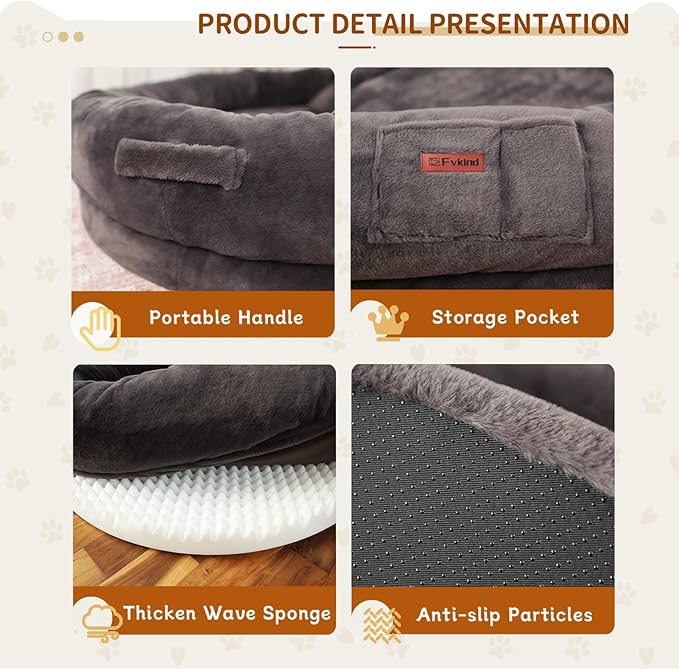 Human Dog Bed for Adults, 73"x56"x12" Washable Orthopedic Size, Faux Fur Removable, Cozy Large Present with Blanket and Pillow, Dark Grey