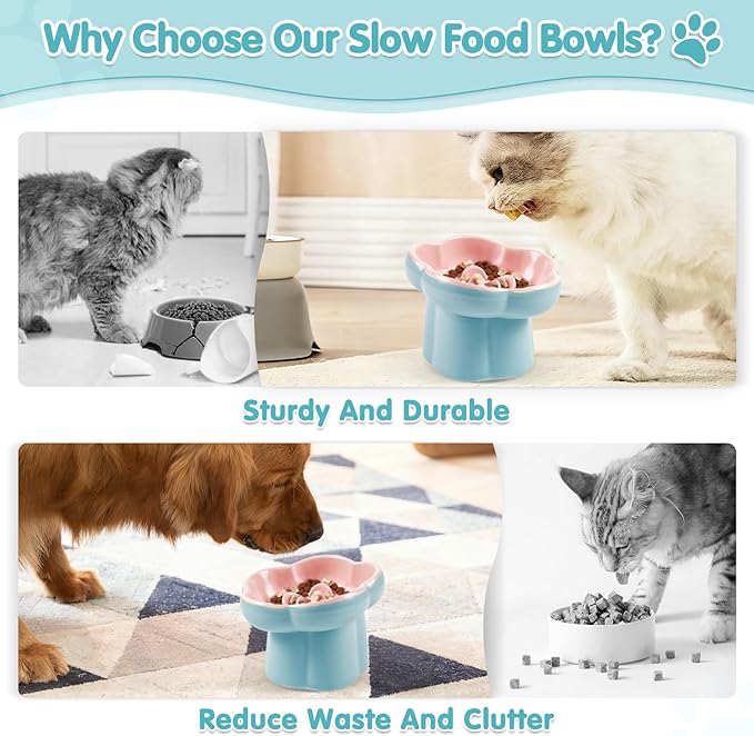 Cat Slow Feeder Bowl Set - 1 Pcs Pastel Series Cat Plate for Dry and Wet Food - Cute Maze Feeder Dish for Healthy Eating- Slow Feeding Bowls Whisker Friendly - Dishwasher Safe(Pink)