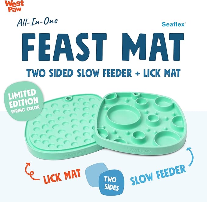 West Paw Seaflex Bubbles Feast Mat – All-in-One, Slow Feeder, Lick Mat – Encourages Foraging & Food Exploration - Engages Picky Eaters & Slow Feeding - Versatile – Easy to Clean, Non-Toxic - Mint
