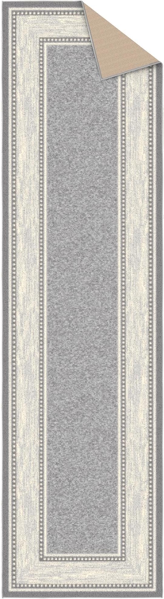 Ottomanson Hallway Runner Rug 2'7" x 9'6" Non Slip Border Area Rugs Easy to Clean Laundry Rug Runner Durable & Pet Friendly Floor Carpet Runners for Hallways Entryway Living Room Kitchen, Light Gray