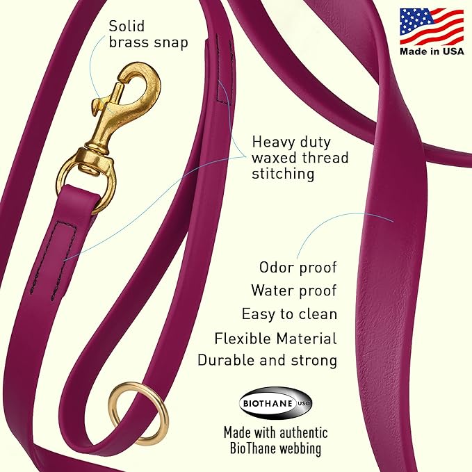 Viper Biothane K9 Working Dog Leash Waterproof Lead for Tracking Training Schutzhund Odor-Proof Long Line with Solid Brass Snap for Puppy Medium and Large Dogs 20in, Magenta Pink