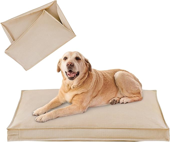 Dog Bed Covers Replacement Washable, Waterproof Dog Bed Cover with Zipper, 44Lx32Wx3H inch Durable Oxford Pet Bed Cover for Outdoor/Indoor Use, Cover Only, Khaki