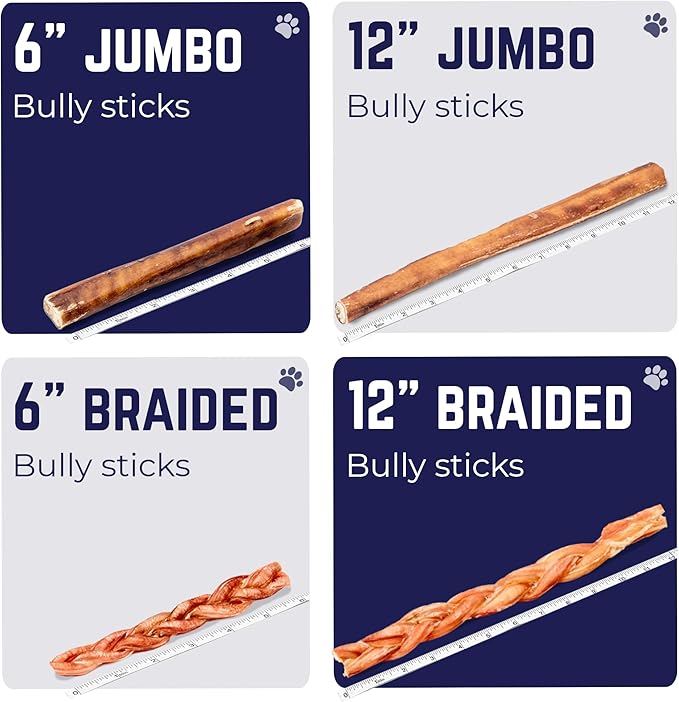 Devil Dog Pet Co. Jumbo Bully Sticks – 12 Inch, 3 Pack Dog Chews, 100% Natural, Single Ingredient, Free-Range Grass-Fed Beef – Long Lasting, Rawhide-Free Treats for Dogs