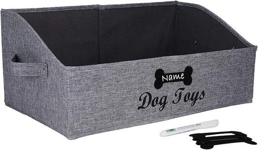 Large Dog Toy Basket Collapsible Dogs Toy Box Fabric Trapezoid Dog Toys Bin Storage for organizing pet Toys/Blankets/leashes/Rope Toys/Clothing-Can be Personalized-Gray