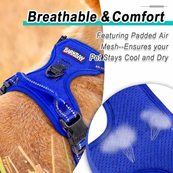 BARKBAY Dog Harness No Pull Mesh for Small Dogs - Adjustable, Reflective, Comfortable, No Choke, Heavy-Duty - Perfect for Outdoor Training, Walking, and Hiking-Strong&Durable- XS & Sapphire Blue Mesh