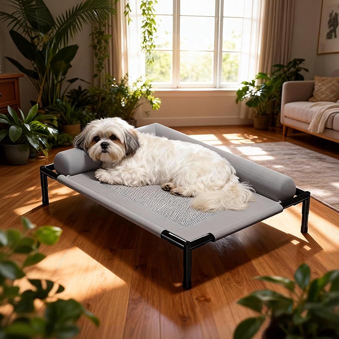 Raised Dog Beds for Small Dogs,Breathable Mesh Dog Sofa,Pet Travel Cot with Soft Edged Pillow,Features Non Slip Base, Suitable for Dogs Hammock Bed Small for Indoor & Outdoor