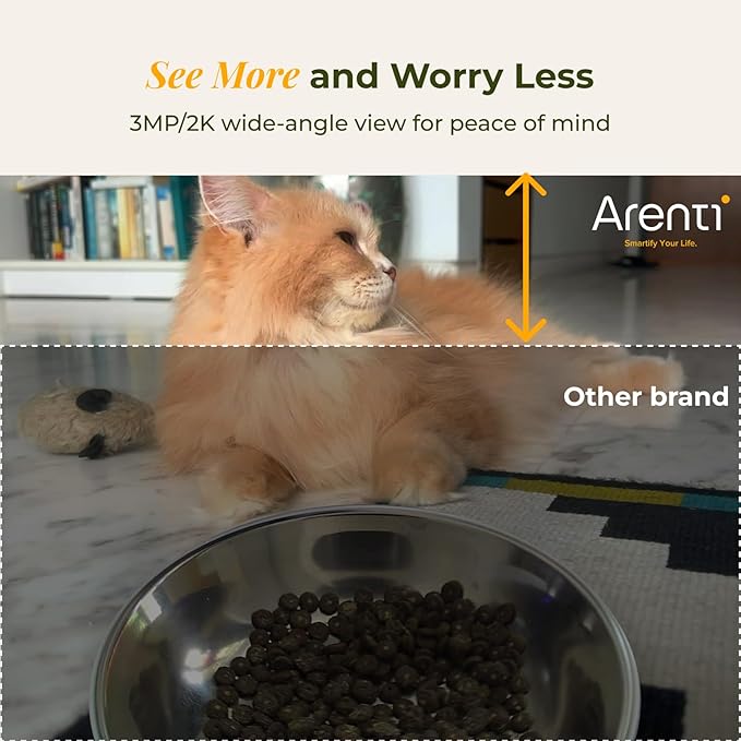 ARENTI Smart Automatic Cat Feeder and Water Fountain, 4L Pet Feeder Cat Food Dispenser with Camera, Dual Power, App Control, Live View & Night Vision, Meal Call, Hygienic Water Flow, Desiccant Bag